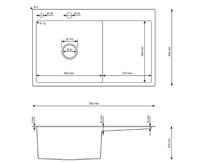 Nerezový dřez s PVD Technologií Aurelia Dark 78x49cm + Sifon + Odkapávací koš + Dávkovač mycího prostředku